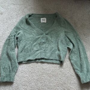 Aerie Green Fuzzy Cardigan M